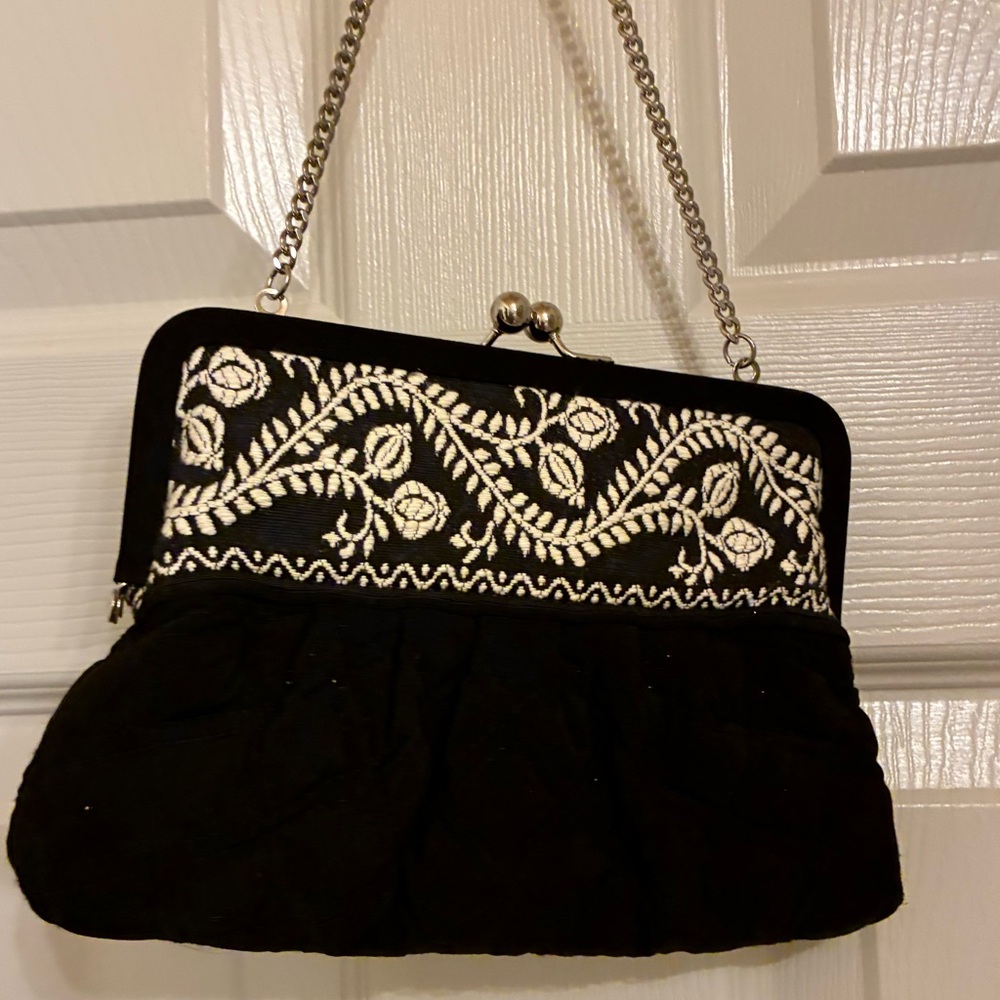 Vera Bradley Black and Cream Embroidered Clutch